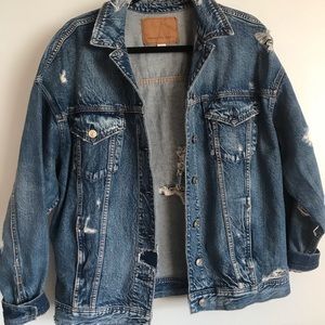American Eagle boyfriend style distressed denim jacket